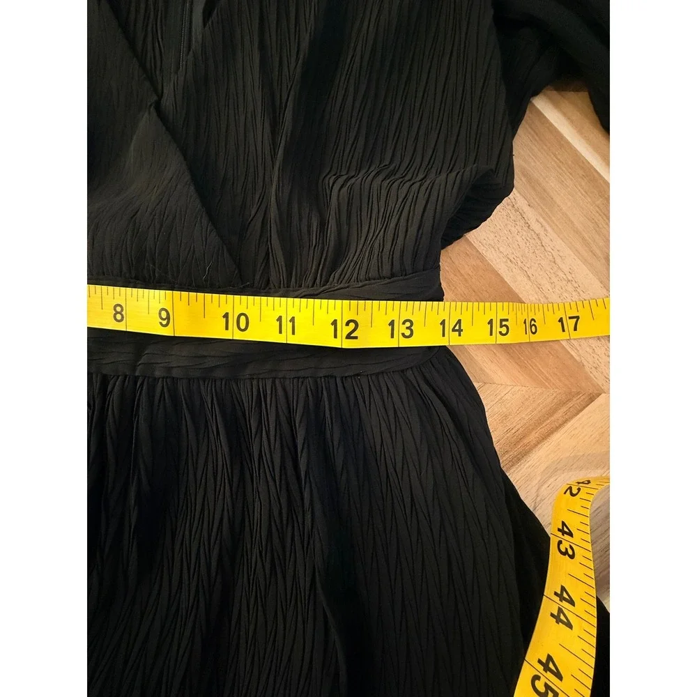SAINTS‎ SECRETS Black Crinkle Gauze Ruffle V Neck L/S Mini Dress LG Sheer Flirty
